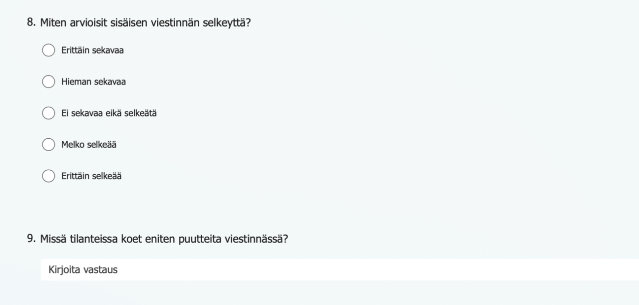 Liite 1 3(5). Kyselytutkimus Verisuonikeskuksen sisäisestä viestinnästä