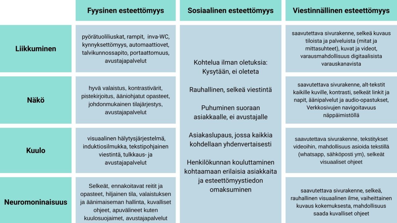 Kuva esteettomyyden ulottuvuudet hankkeessa