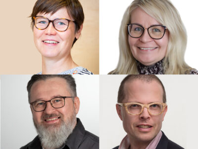 Kirjoittajien kasvokuvat vierekkäin ja allekkain.