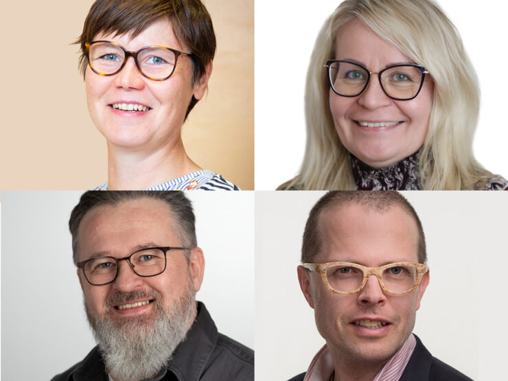 Kirjoittajien kasvokuvat vierekkäin ja allekkain.