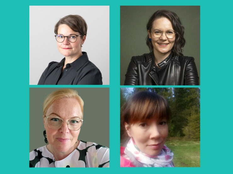 Kirjoittajien kasvokuvat vierekkäin ja allekkain.